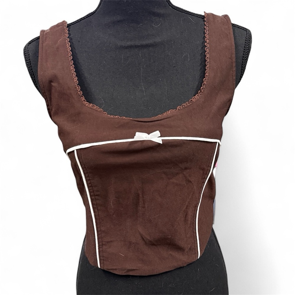 Brown Corset Crop Top with Bow Detail NWT